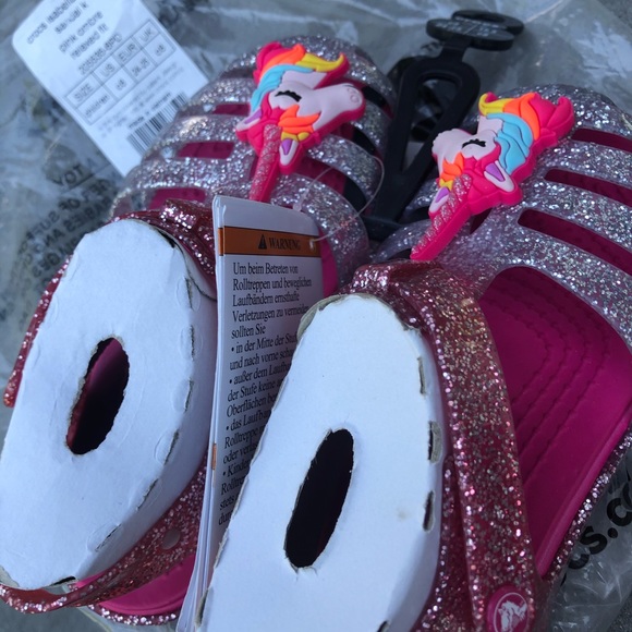 New Crocs Unicorn Charm Glitter Sandals Girls Kids - Picture 11 of 16